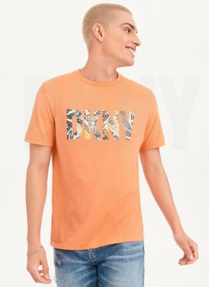 Orange DKNY Exploded Palms Print Ss Knit Men's T Shirts | Malaysia_D1937