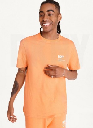 Orange DKNY Left Chest Logo Men's T Shirts | Malaysia_D1287