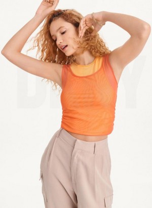 Orange DKNY Sleeveless Double Mesh Layer Women's Tank Top | Malaysia_D1181