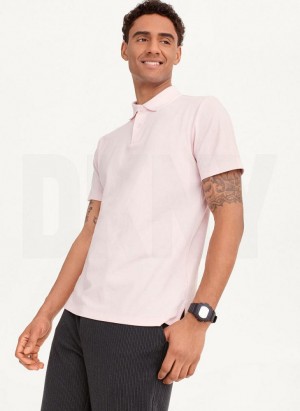 Pink DKNY Core Pima Cotton Pique Men's Polo Shirts | Malaysia_D0731