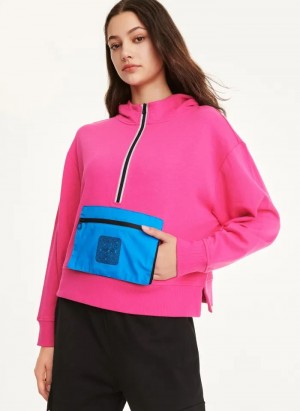 Pink DKNY Cotton French Terrywith Bag Kangaroo Pocket Women's Hoodies | Malaysia_D0729