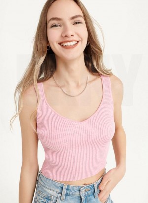 Pink DKNY Cropped Women's Tank Top | Malaysia_D0725