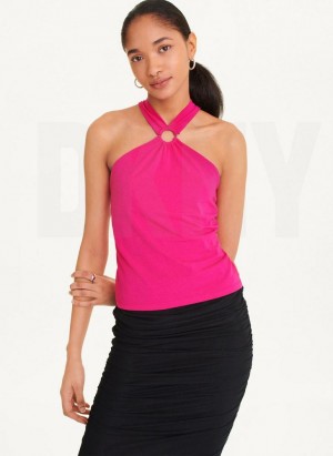 Pink DKNY Crossover Women's Tank Top | Malaysia_D1083