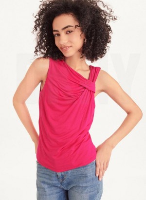 Pink DKNY Gathered Knit Women's Tank Top | Malaysia_D0541