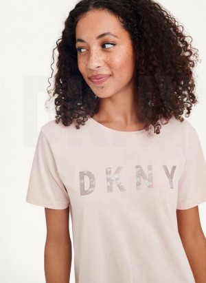 Pink DKNY Glitter Logo Women's T Shirts | Malaysia_D1642