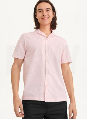 Pink DKNY Interlocking Allover Logo Men's Shirts | Malaysia_D0165