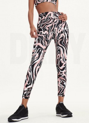 Pink DKNY Marble Swirl Print High Waist Women's Leggings | Malaysia_D1363