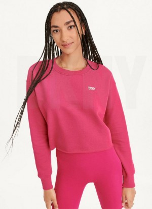Pink DKNY Metallic Logo Cropped Pullover Women's Sweatshirts | Malaysia_D0391
