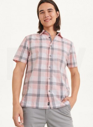Pink DKNY Plaid Men's Shirts | Malaysia_D0593