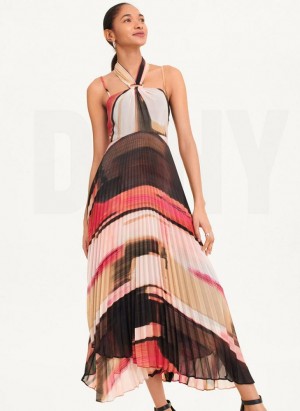 Pink DKNY Pleated Halter Women's Dress | Malaysia_D0370