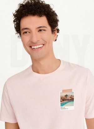 Pink DKNY Polaroid Pic Men's T Shirts | Malaysia_D0924