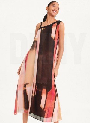 Pink DKNY Printed Chiffon Women's Dress | Malaysia_D0985