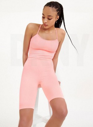 Pink DKNY Rib Knit Biker Women's Shorts | Malaysia_D0915
