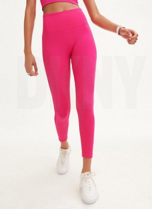 Pink DKNY Rib Knit High Waisted Seamless Women's Leggings | Malaysia_D1897
