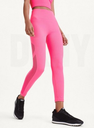 Pink DKNY Rib Knit High Waisted Seamless Women's Leggings | Malaysia_D0777