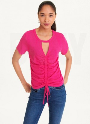 Pink DKNY Ruched Front Women's T Shirts | Malaysia_D1585