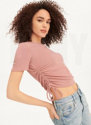 Pink DKNY Short Sleeve Side Ruched Women's T Shirts | Malaysia_D1247