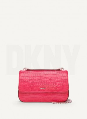Pink DKNY Sina Croco Flap Women's Shoulder Bags | Malaysia_D0382