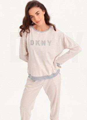Pink DKNY Top And Jogger Sleep Set Women's Pajamas | Malaysia_D0213