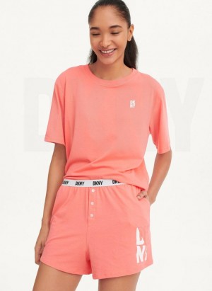 Pink DKNY Top & Boxer Sleep Set Women's Pajamas | Malaysia_D1878