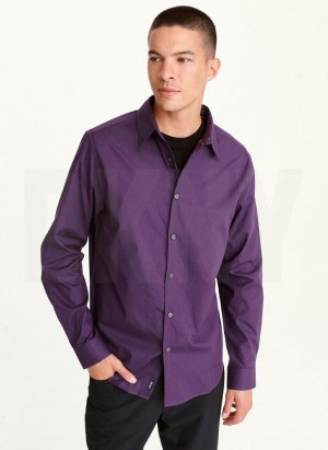 Purple DKNY Long Sleeve Button Down Men's Shirts | Malaysia_D0864