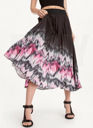 Purple DKNY Printed Pleated Midi Women's Skirts | Malaysia_D1152