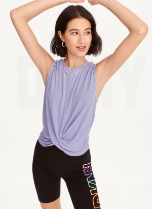 Purple DKNY Rib Twist Front Women's Tank Top | Malaysia_D0831