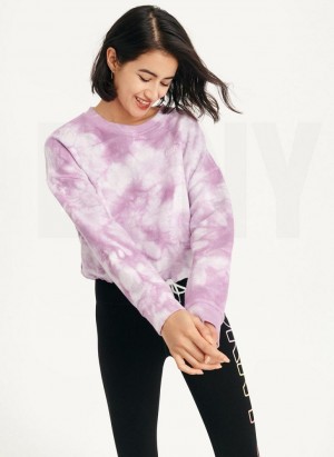 Purple DKNY Tie Dye Crew Neck Pullover With Tie Women's Sweatshirts | Malaysia_D1756