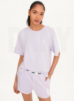 Purple DKNY Top & Boxer Sleep Set Women's Pajamas | Malaysia_D1401
