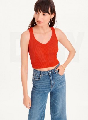 Red DKNY Cropped Women's Tank Top | Malaysia_D0799