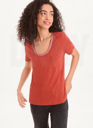 Red DKNY Lurex Trim Women's T Shirts | Malaysia_D1922
