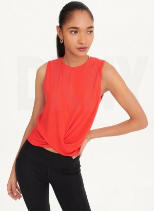 Red DKNY Rib Twist Front Women's Tank Top | Malaysia_D0700
