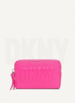 Rose Purple DKNY Keyfob Cardcase Raised Logo Women's Wallets | Malaysia_D1774