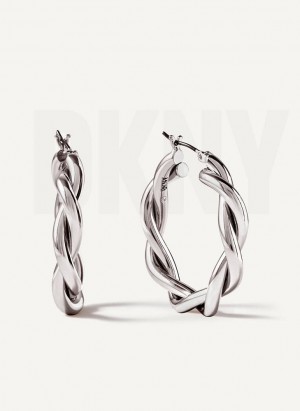 Silver DKNY Chunky Twist Hoop Women's Earrings | Malaysia_D1308