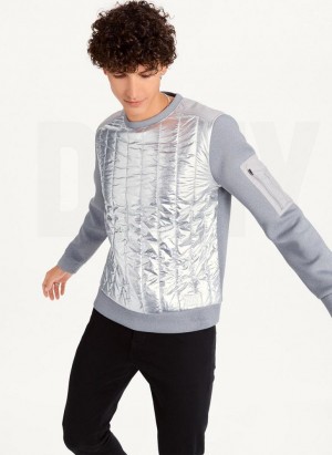 Silver DKNY Foil Panel Crew Neck Men's Sweatshirts | Malaysia_D1775