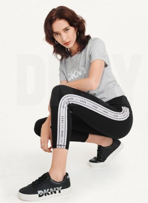 Silver DKNY Metallic Logo Tape Women's Leggings | Malaysia_D1134