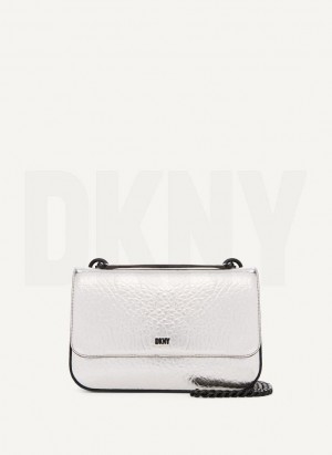 Silver DKNY Metallic Sina Flap Women's Shoulder Bags | Malaysia_D1781