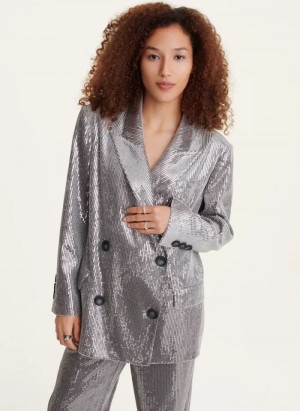 Silver DKNY Oversized Sequin Women's Blazers | Malaysia_D1380