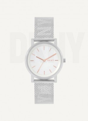 Silver DKNY Soho Logo Mesh Band Women's Watches | Malaysia_D0367