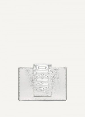 Silver DKNY Uptown Leather Card Case Women's Wallets | Malaysia_D0322
