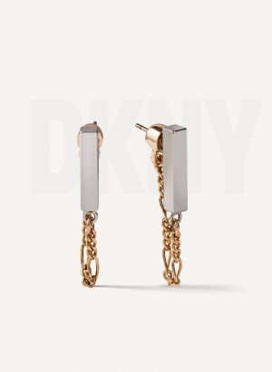 Silver / Gold DKNY Two Tone Chain Women's Earrings | Malaysia_D1559