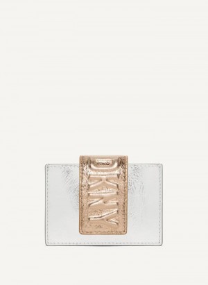 Silver / Gold DKNY Uptown Leather Card Case Women's Wallets | Malaysia_D1564