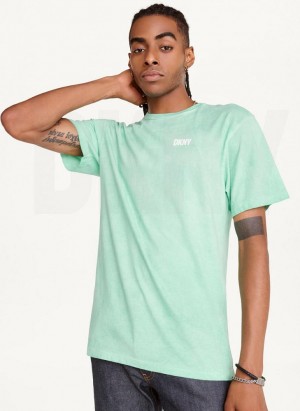 Turquoise DKNY Cold Pigment Dyed Men's T Shirts | Malaysia_D1304
