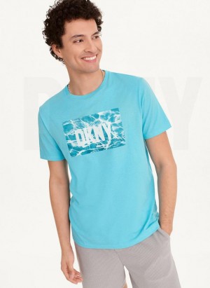 Turquoise DKNY Water Reflection Men's T Shirts | Malaysia_D0522