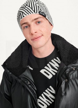 White DKNY Allover Crosswalk Logo Men's Beanie | Malaysia_D0795