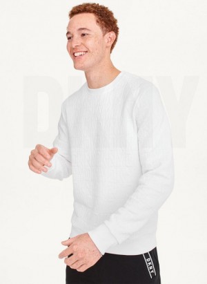 White DKNY Allover Quilted Logo Crew Men's Sweatshirts | Malaysia_D0366