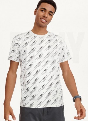 White DKNY Allover Stripe Logo Men's T Shirts | Malaysia_D0131