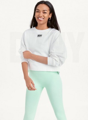 White DKNY Balance Oversized Crewneck Pullover Women's Sweatshirts | Malaysia_D0418