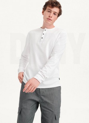 White DKNY Baselayer Henley Men's Sweatshirts | Malaysia_D1838