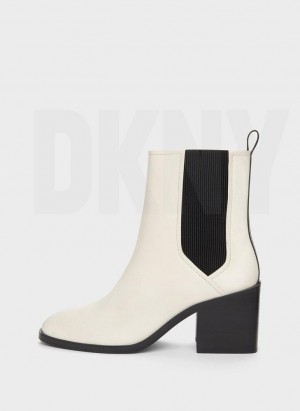 White DKNY Block Heel Chelsea Women's Boots | Malaysia_D1276